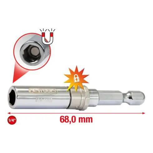 1/4" Porte-embouts magnétique SLIMLOCK à verrouillage automatique, 65mm