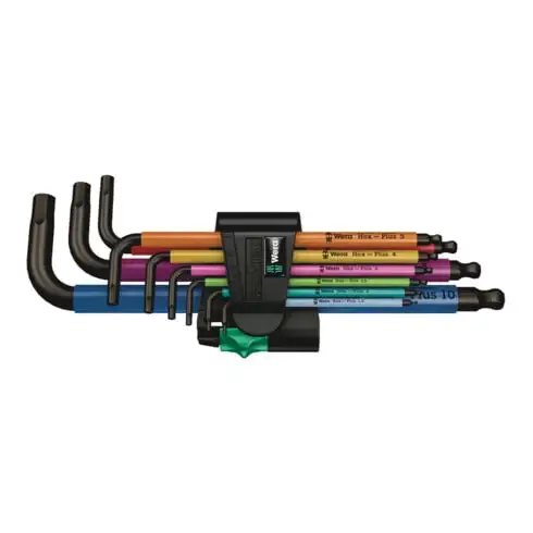 1 Jeu de clés mâles coudées Wera 950/9 Hex-Plus Multicolour, système métrique, BlackLaser, 9 pièces