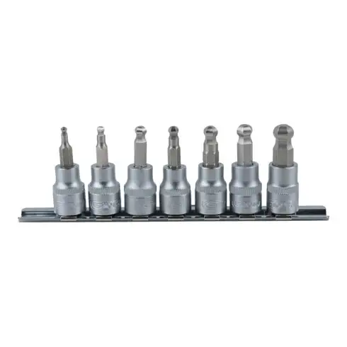 3/8" Jeu de douilles à embouts pour vis 6 pans intérieur à tête sphérique, 7 pcs.