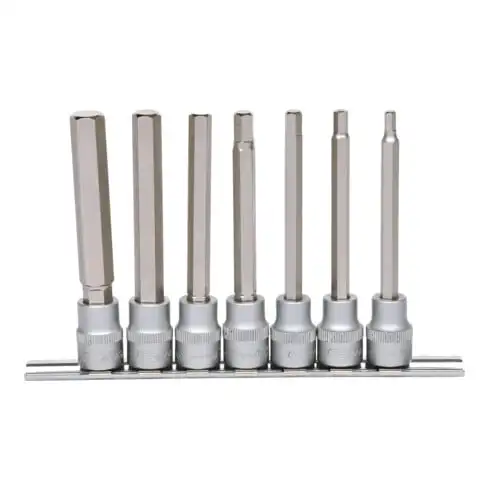 3/8" Jeu de douilles tournevis 6 pans intérieur, longues, 7 pcs.