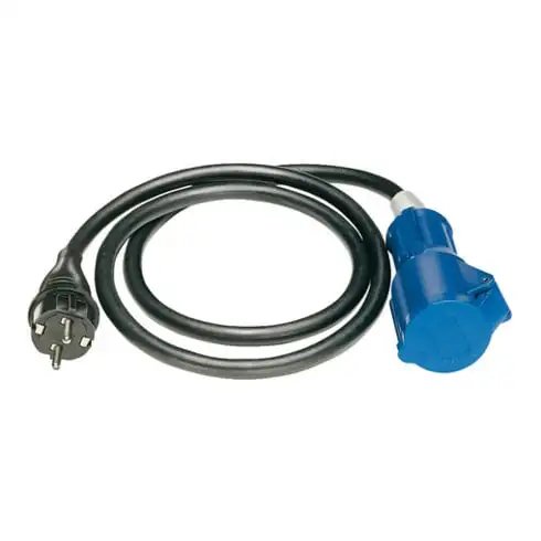Adaptateur CEE P17 IP44 1,5m noir H07RN-F 3G1,5 : un prolongateur P17 et une fiche 2P+T 16A/230V~.