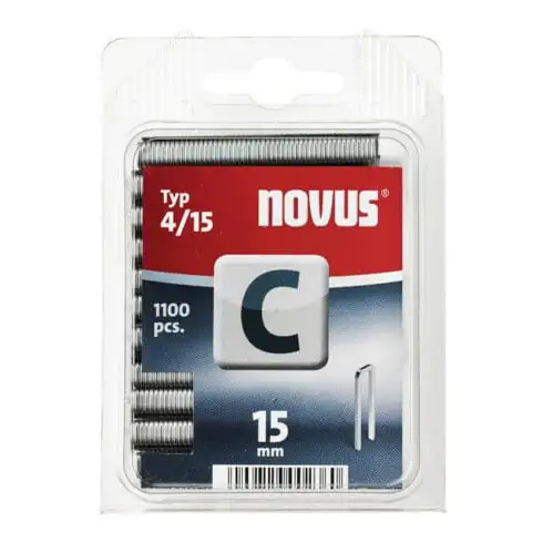 Agrafes à dos étroit l. 6 mm L. manche 15 mm l. fil 1,1 mm 1100 un. / carton NOV