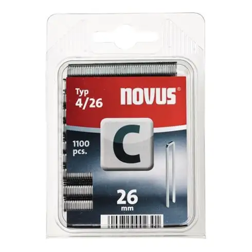 Agrafes à dos étroit l. 6 mm L. manche 26 mm l. fil 1,1 mm 1100 un. / carton NOV