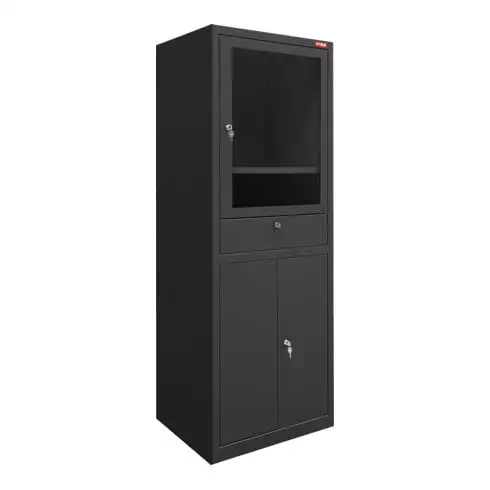 Armoire d'ordinateur avec tiroir et portes STIER 1750x650x350 mm, noire