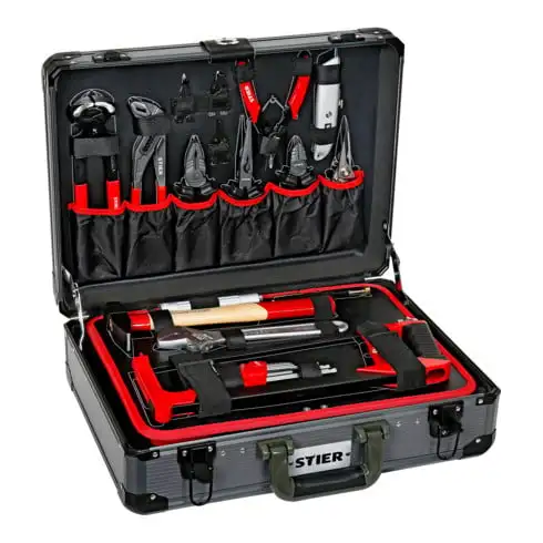 Assortiment de 135 outils universels STIER dans une valise en aluminium