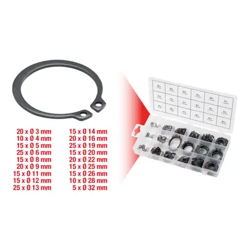 Assortiment de circlips extérieurs, Ø 3-32mm, 300 pcs.
