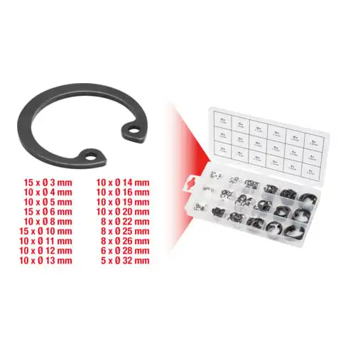 Assortiment de circlips intérieurs, Ø 3-32mm, 180 pcs.