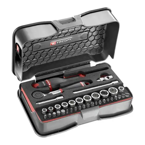 Assortiment de clés à douille pour façade 1/4", hexagonales, métriques et inserts - 37 pièces - coussinet en mousse - R.161B