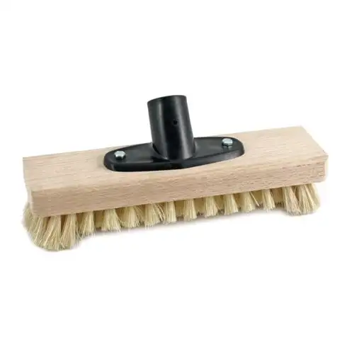Balai brosse plastique-Fibre L. 230 mm corps en bois avec porte-manche plast.
