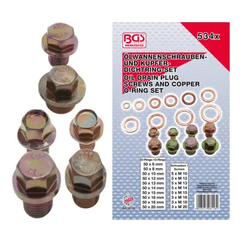BGS Assortiment de bouchons de vidange avec joints cuivre 534 pièces