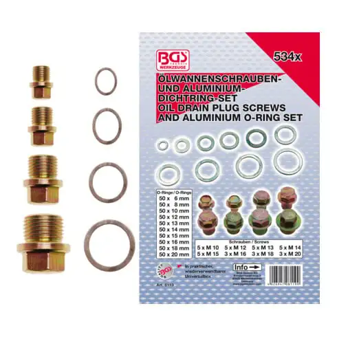 BGS Assortiment de bouchons de vidange et joints alu 534 pièces