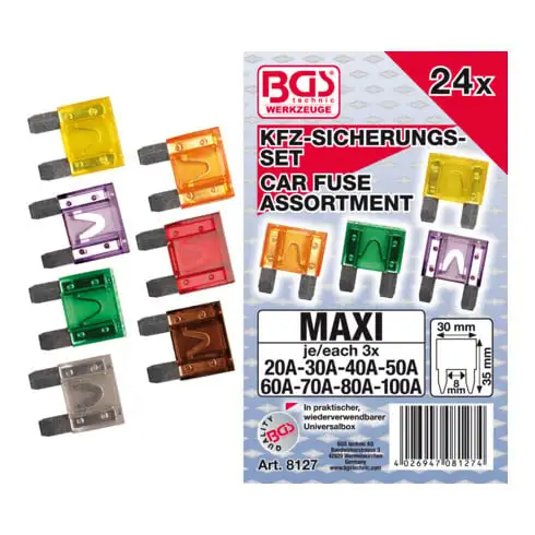 BGS Assortiment de fusibles auto maxi 24 pièces