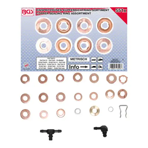 BGS Assortiment de joints en cuivre pour injecteur 551 pièces