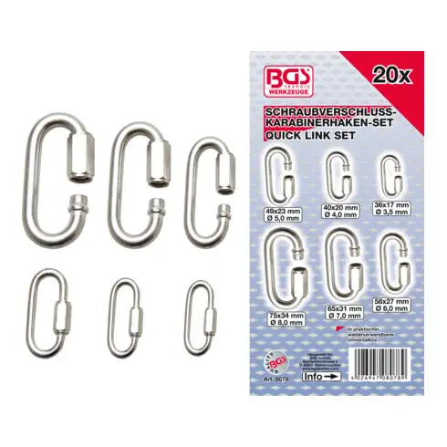 BGS Assortiment de mousquetons à visser 20 pièces