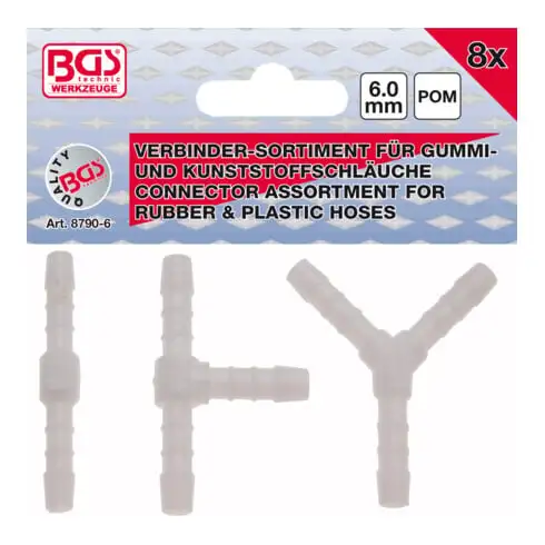 BGS Assortiments de connecteurs de tuyau résiste aux carburants 6 mm 8 pièces