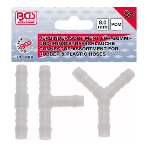 BGS Assortiments de connecteurs de tuyau résiste aux carburants 8 mm 8 pièces