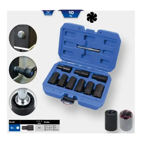 Brilliant Tools 1/2" Jeu de douilles spirales à chocs, 10pcs, 10 - 19mm