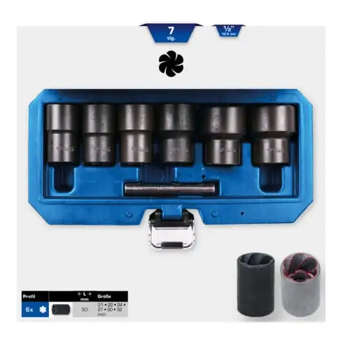 Brilliant Tools 1/2" Jeu de douilles spirales à chocs, 7pcs, 21 - 32mm