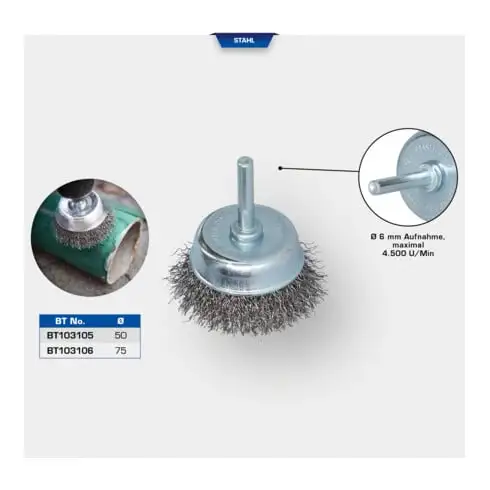 Brilliant Tools Brosse boisseau, Ø 50 mm avec embout de 6, 0 mm