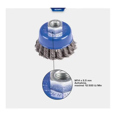 Brilliant Tools Brosse boisseau, Ø 65 mm avec embout M14 x 2, 0 mm