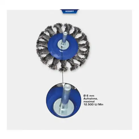 Brilliant Tools Brosse circulaire, fil tressé, Ø 75 mm avec embout de 6, 0 mm