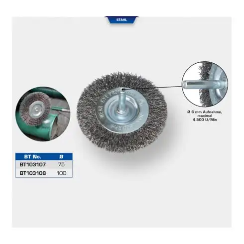 Brilliant Tools Brosse circulaire, Ø 100 mm avec embout de 6, 0 mm