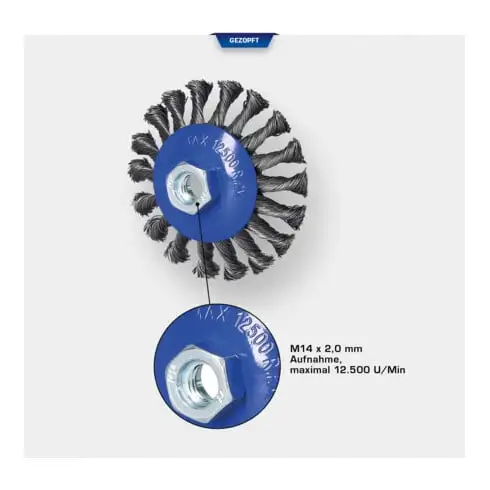 Brilliant Tools Brosse conique, Ø 100 mm avec embout M14 x 2, 0 mm