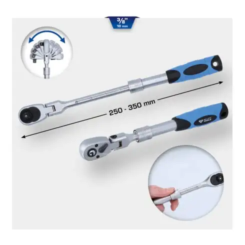 Brilliant Tools Cliquet réversible télescopique 3/8" avec tête flexible (250 - 350 mm)
