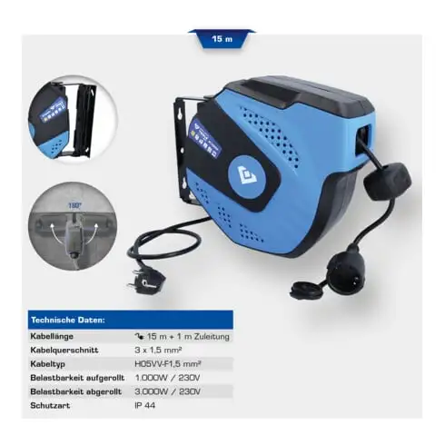 Brilliant Tools Enrouleur de câble automatique, 15 + 1 m