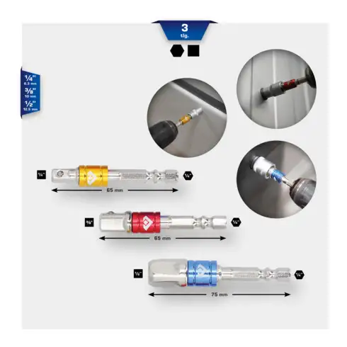 Brilliant Tools Jeu d’adaptateurs carrés 1/4" + 3/8" + 1/2", 3 pcs