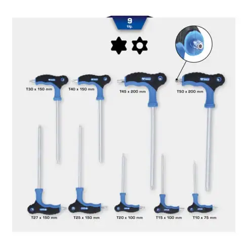 Brilliant Tools Jeu de clés mâles coudées percées Torx® à poignée en T, 9 pièces