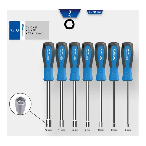 Brilliant Tools Jeu de tournevis à douilles, 7 pcs, 5 - 12 mm