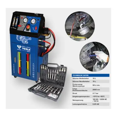 Brilliant Tools Unité de rinçage pour boîte de vitesse automatique, avec jeu d’adaptateurs 35 pcs
