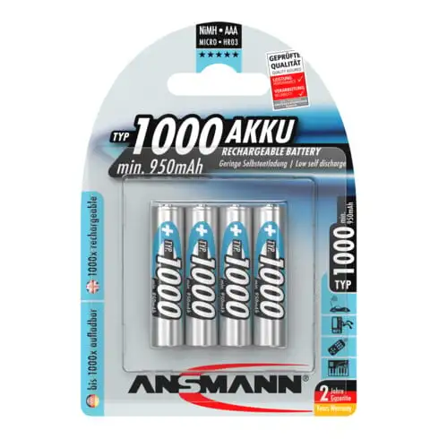 Cellule de batterie Micro 1000mAh 1,2V NiMH ANSMANN/Blister.