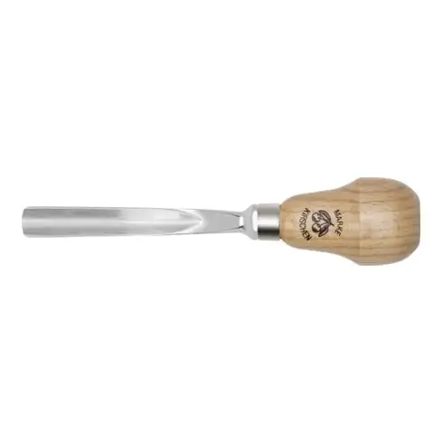 Burin sculpteur Kirschen avec manche en poire courbé avec tranchant en forme de V 10 mm