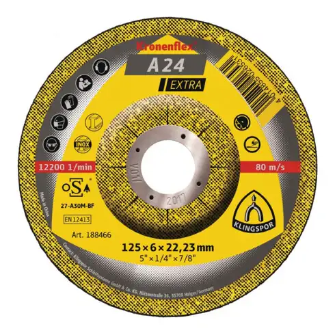 Disque à ébarber A 24 Extra D115xS6mm contrecoudé acier perçage 22,23 mm KLINGSP