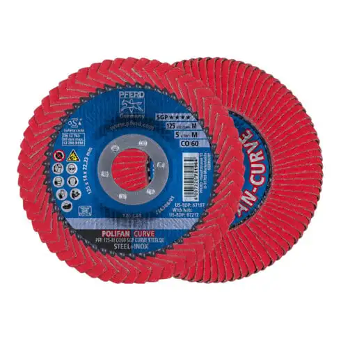 Rondelles dentelées PFERD POLIFAN PFR 125-M CO60 SGP CURVE STEELOX