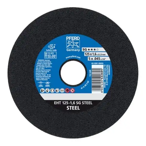Disque à tronçonner SG STEEL D125x1,6mm droite acier perçage 22,23 mm PFERD