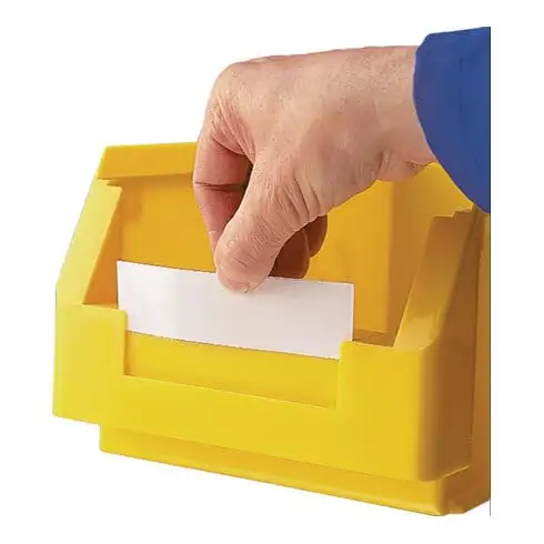 Étiquette blanc avec film adapté à boîtes de rangement ouv. 1, 2