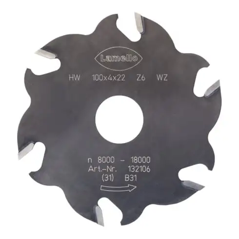 Fraise à rainurer Lamello, HW, 100 x 4 mm, Z6 denture alternée (3+3) pour Lamello Classic