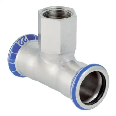 Geberit Té Mapress d 22 mm x Rp 1/2, sans plomb, femelle filetée, acier inoxydable