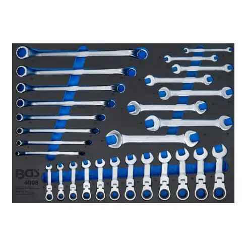 Insert de servante d'atelier pliable BGS 3/3 pour clés mixtes, polygonales doubles et mixtes à cliquet, 28 pièces