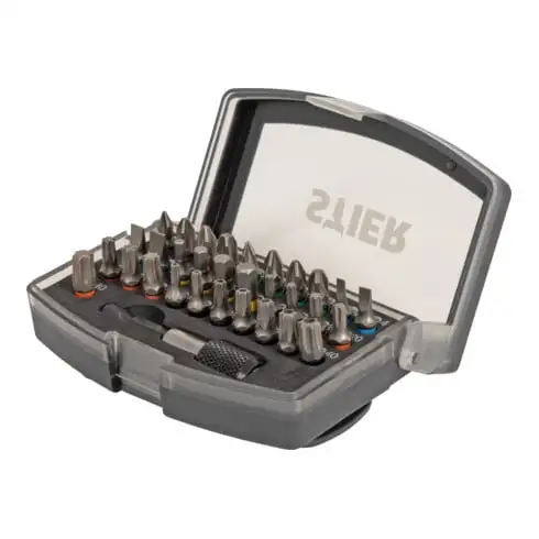 Jeu d'embouts de vissage STIER avec porte-outils à changement rapide et codage couleur, 32 pièces