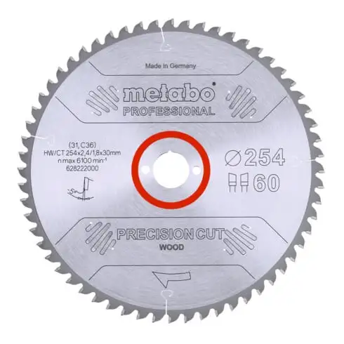 Lame de scie circulaire HW/CT 210 x 30 x 2,4/1,6, nombre de dents 42, affûtage en biseau alterné, angle d'attaque 22° metabo