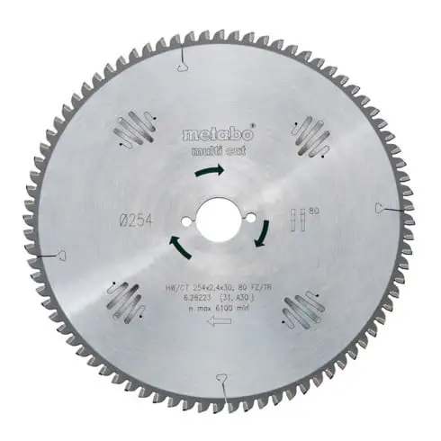 Lame de scie circulaire HW/CT 210 x 30 x 2,6/1,8, nombre de dents 54, denture plate/denture trapézoïdale, angle d'attaque 5° nég. metabo