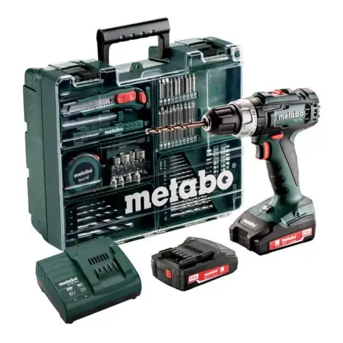 Metabo Perceuse sans fil BS 18 L set mobile d'atelier ; coffret plastique ; 18V 2x2Ah Li-Ion + SC 30