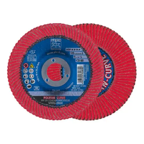 PFERD Disque à lamelles pour INOX, POLIFAN-CURVE (CER) 125X16 mm