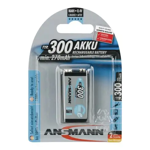 Pile rechargeable ANSMANN 9 V 300 mAh 9 V E-block 6F22 1