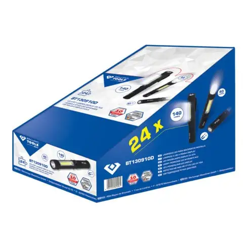 Présentoir 2 en 1 pour lampes de poche Brilliant Tools COB, 24 pièces