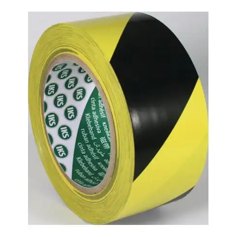 Ruban de marquage de sol F33P PVC noir/jaune L. 33 m l. 50 mm Rouleau IKS